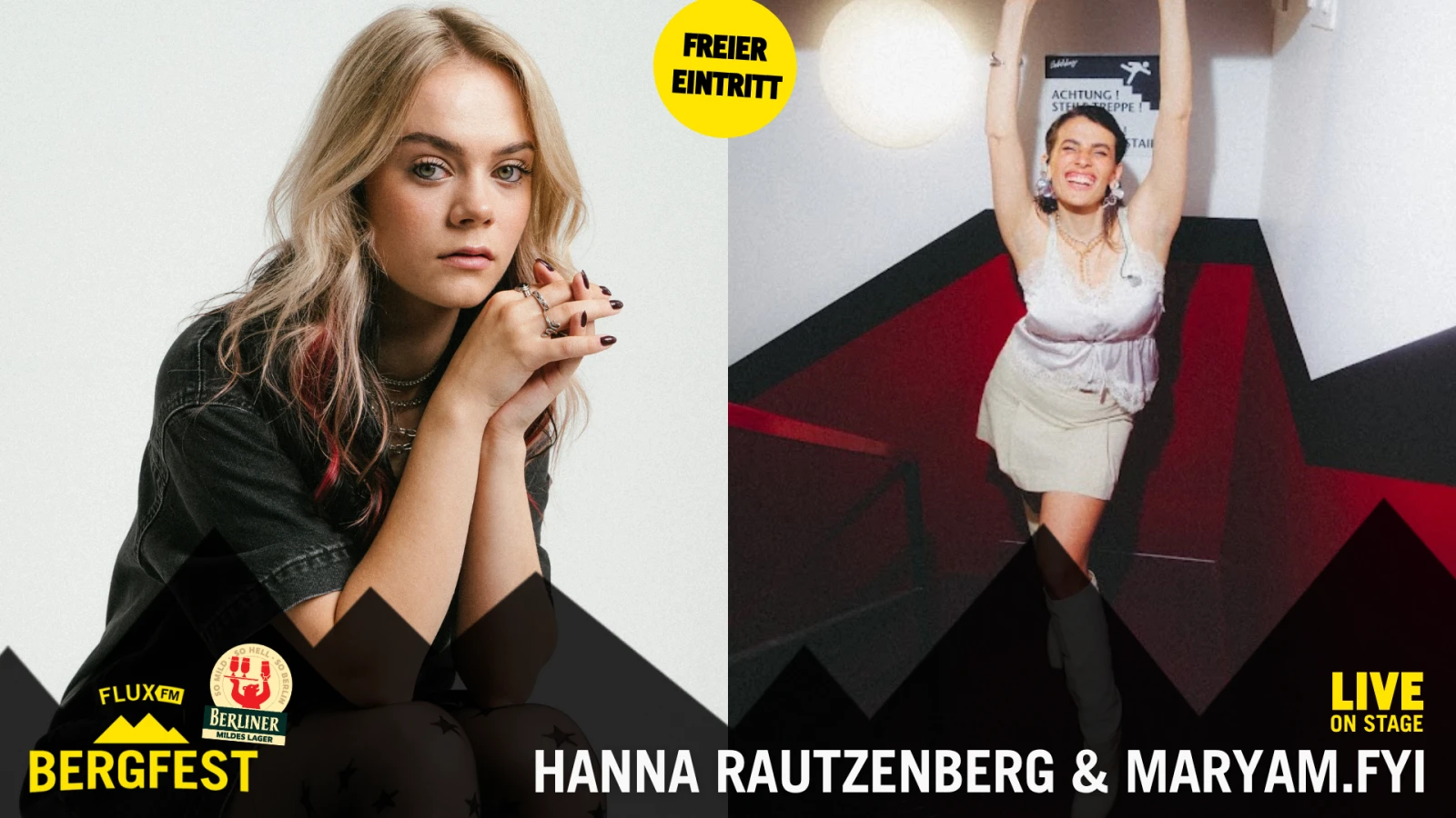 FluxFM Bergfest am 26. August mit Hanna Rautzenberg & MARYAM.fyi, © Hanna Rautzenberg (Julia Tiemann), MARYAM.fyi (Pressebild) FluxFM Bergfest am 26. August mit Hanna Rautzenberg & MARYAM.fyi, © Hanna Rautzenberg (Julia Tiemann), MARYAM.fyi (Pressebild)