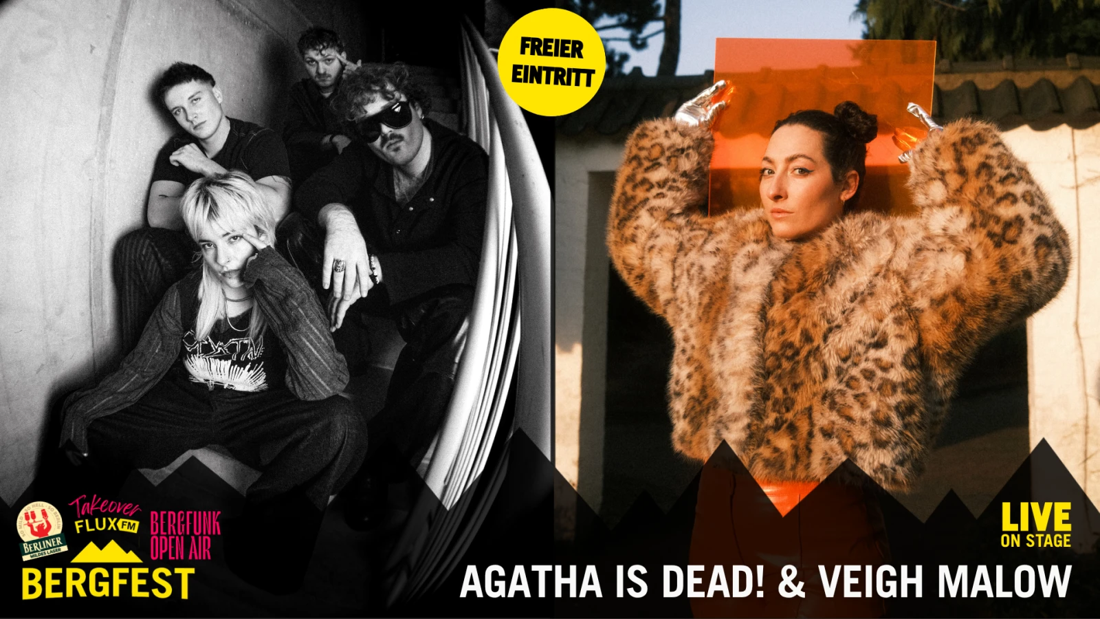 FluxFM Bergfest am 24. Juni mit Agatha Is Dead! und Veigh Malow, © Agatha Is Dead! (Marvin Machler) | Veigh Malow (Hannes Eils) FluxFM Bergfest am 24. Juni mit Agatha Is Dead! und Veigh Malow, © Agatha Is Dead! (Marvin Machler) | Veigh Malow (Hannes Eils)