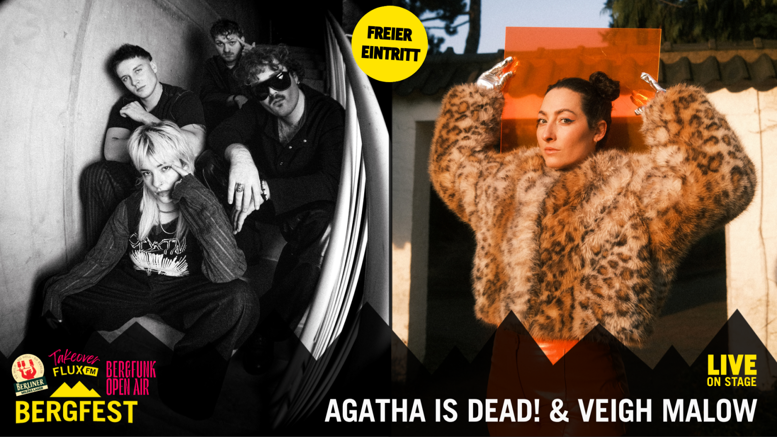 FluxFM Bergfest am 24. Juni mit Agatha Is Dead! und Veigh Malow, © Agatha Is Dead! (Marvin Machler) | Veigh Malow (Hannes Eils)