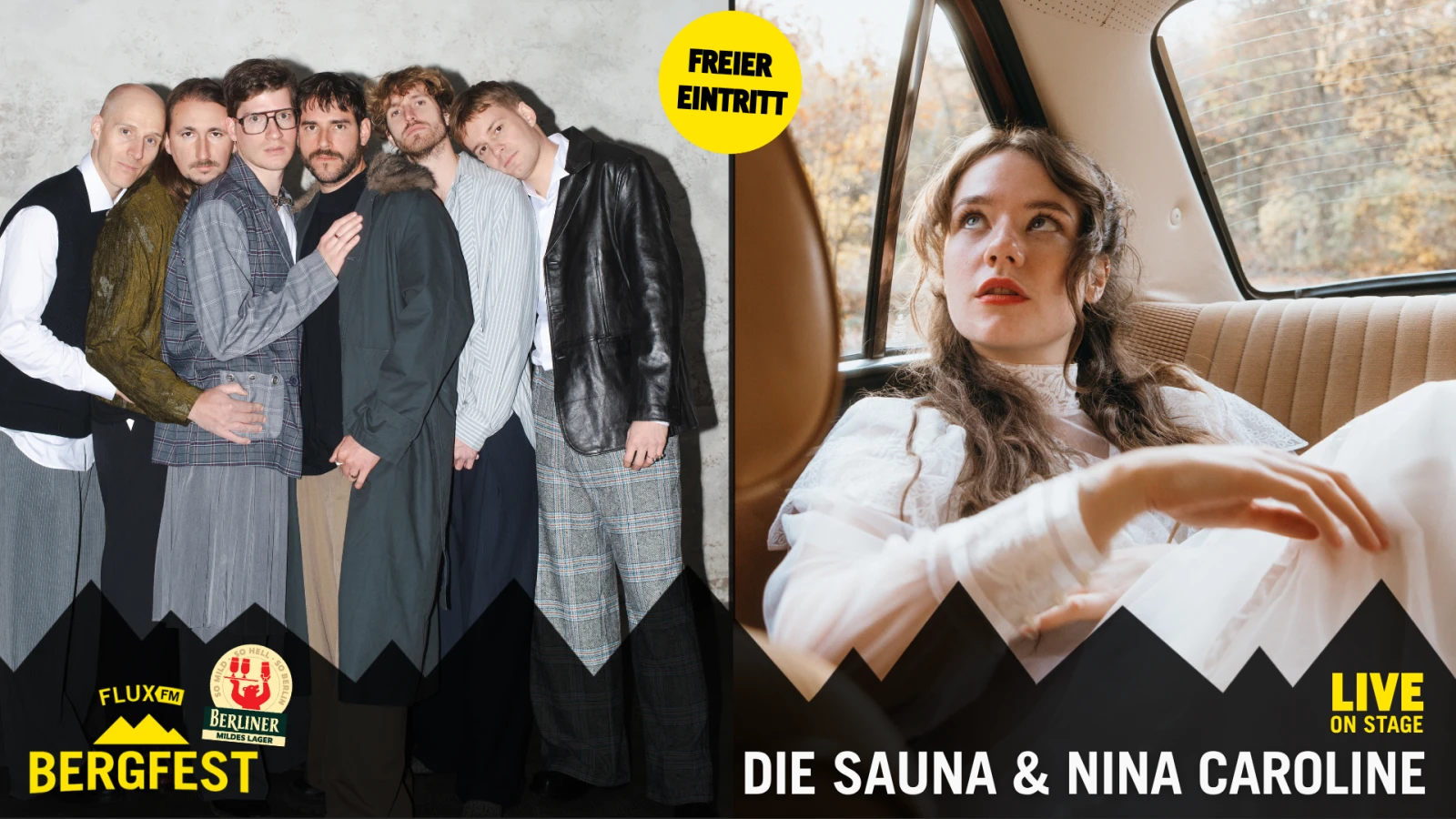FluxFM Bergfest Bergfunk Open Air Takeover am 1. Juli mit Die Sauna und Nina Caroline, © Die Sauna (Pablo Lauf) / Nina Caroline (Johanna Gußmagg) FluxFM Bergfest Bergfunk Open Air Takeover am 1. Juli mit Die Sauna und Nina Caroline, © Die Sauna (Pablo Lauf) / Nina Caroline (Johanna Gußmagg)