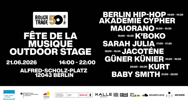 Fête de la Musique 2026: Rough Trade bringt internationale Acts nach Neukölln, © Fête de la Musique Fête de la Musique 2026: Rough Trade bringt internationale Acts nach Neukölln, © Fête de la Musique